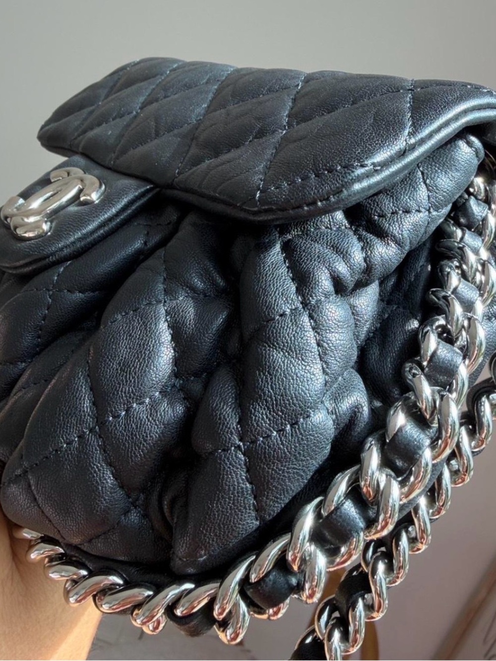 Chanel Chain Around Flap Bag Black Lambskin Silver HW w/ COA - Picture 11 of 11